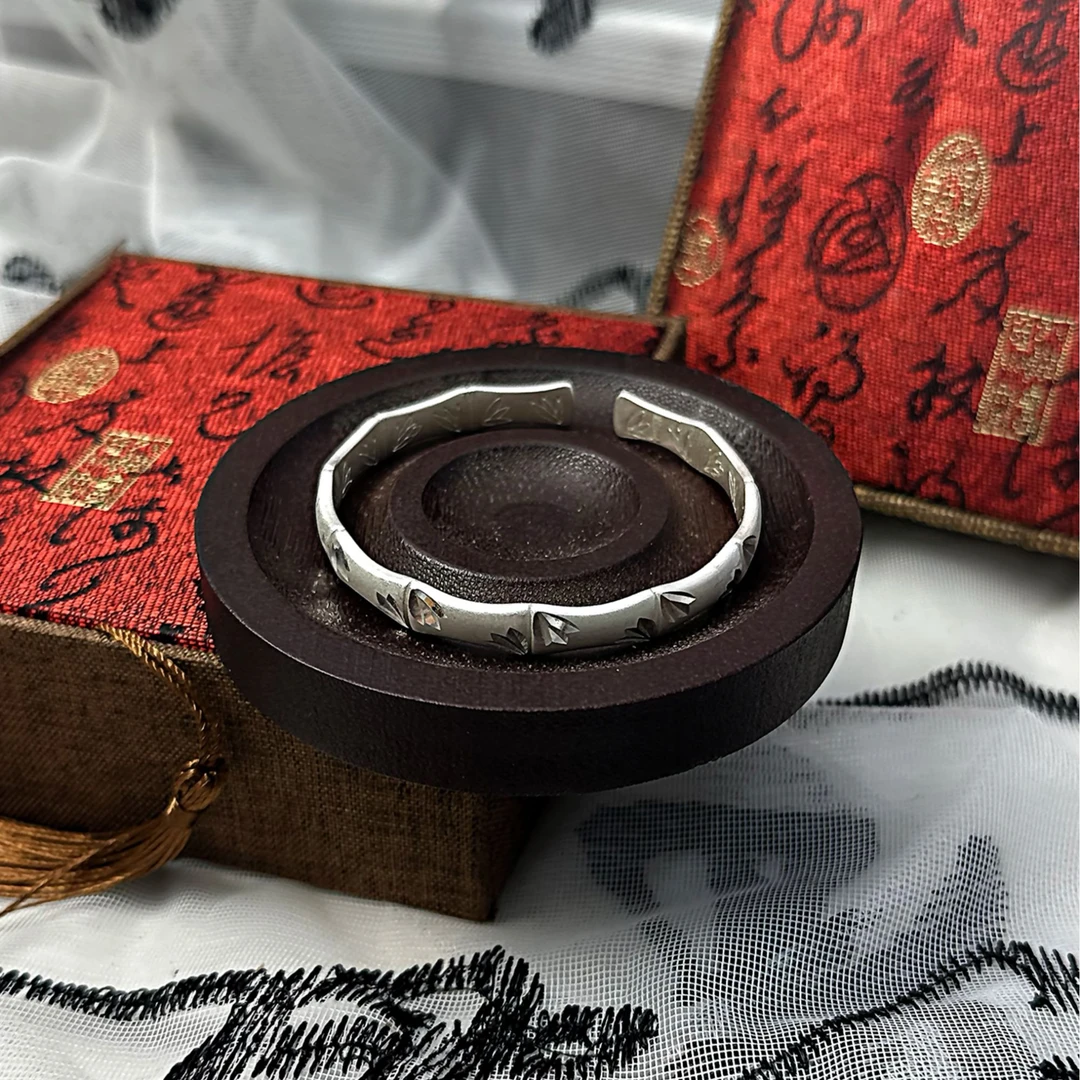 足银手镯 S006 开口磨砂竹节手镯经典百搭手工时尚复古