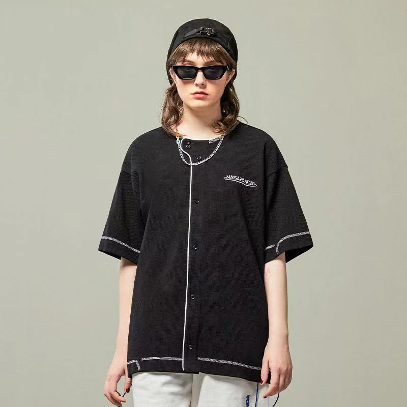 LAMLICKA休闲宽松华夫格男女款半袖外套