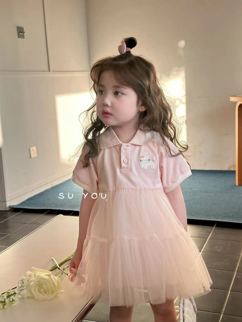 女童粉色卡通网纱连衣裙（SY-662051-夏A）
