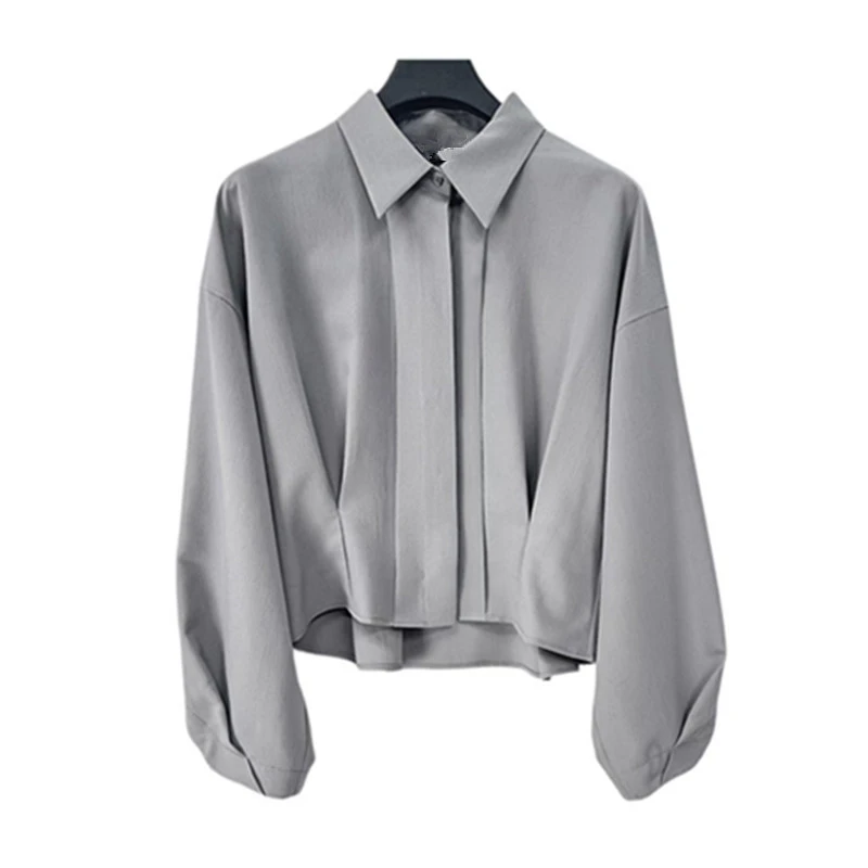 2025秋季新款女士休闲气质衬衣长袖短款时尚百搭小众设计感衬衫