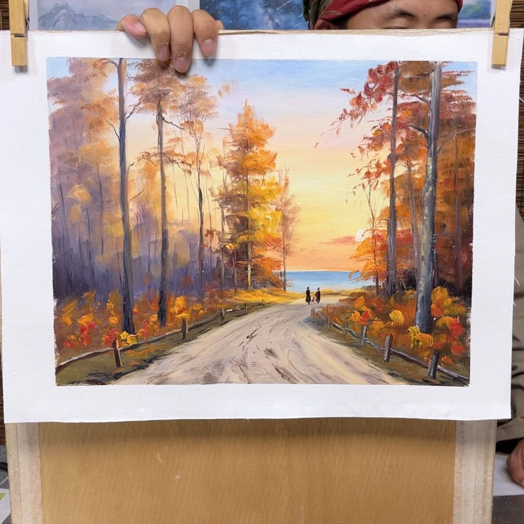 油画行路人小院绘画作品竞拍