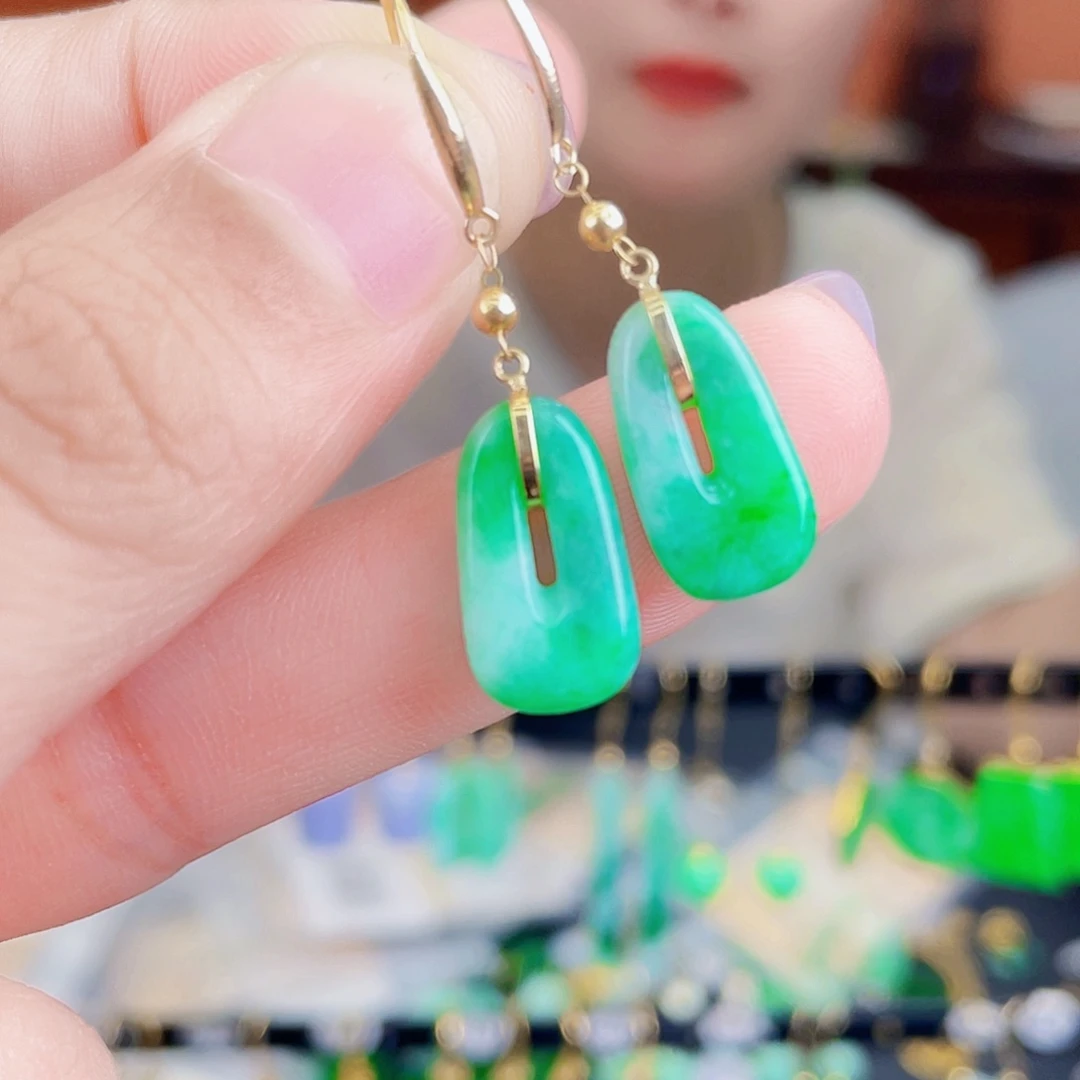 翡翠18K金镶嵌耳饰饰品