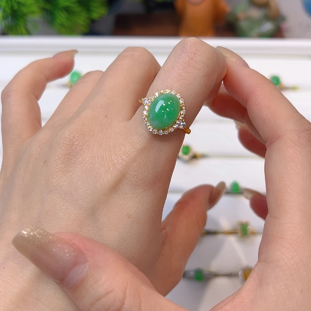 翡翠戒指银S925镶嵌翡翠