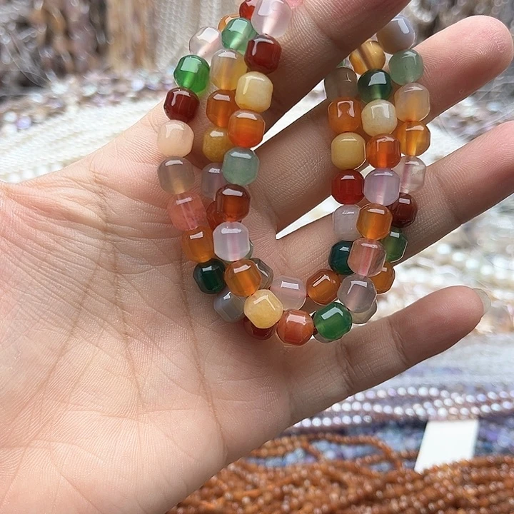 未镶嵌玛瑙/玉髓珠宝半成品一条7.5mm左右多宝玛瑙多圈