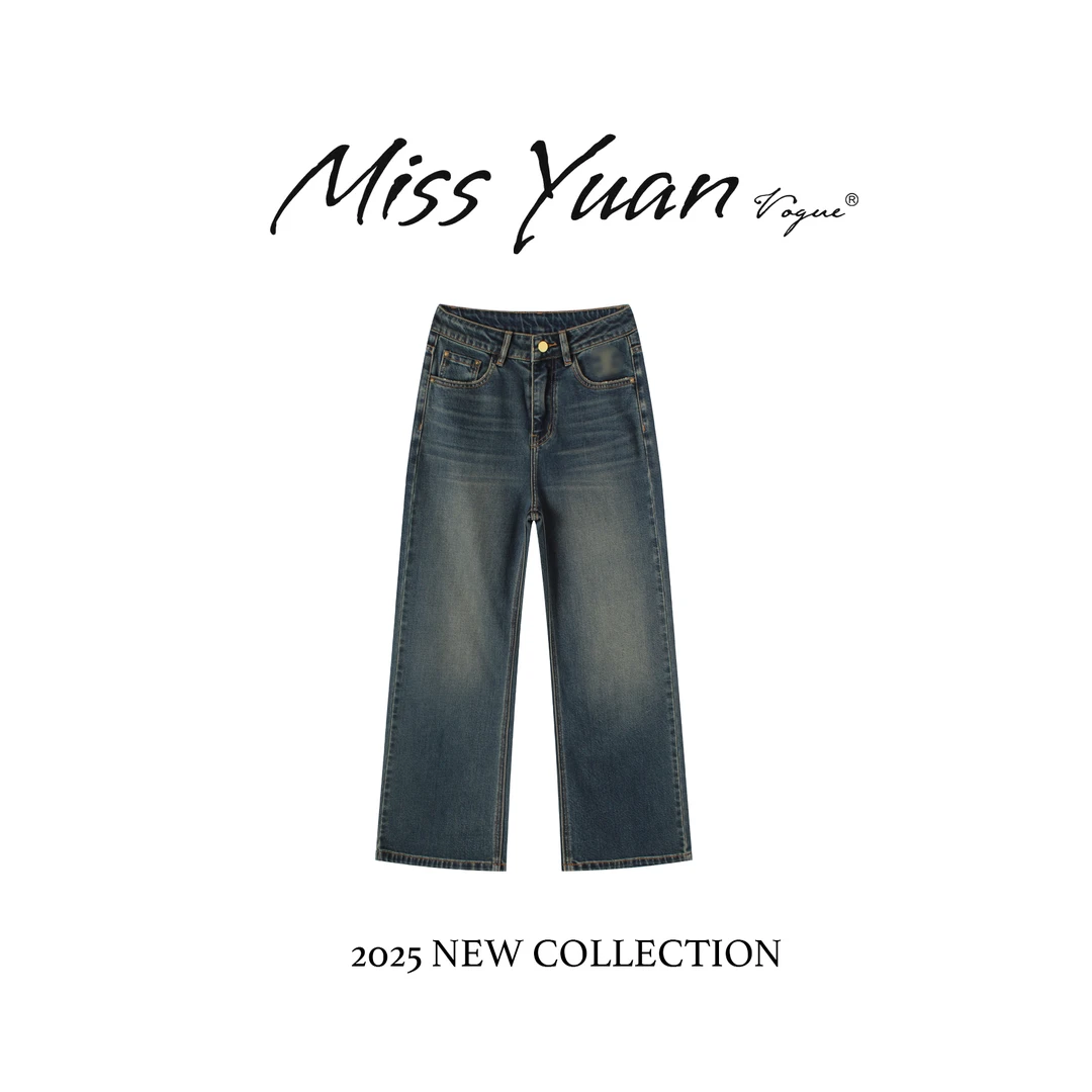 M.Y 媛总 窄版阔腿裤印花口袋牛仔裤烫钻显瘦牛仔女裤LW-A1829