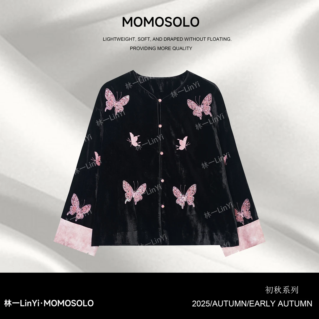 林一【夜蝶】MOMOSOLO-轻国风丝绒钉珠蝴蝶刺绣外套QM25Q3258368