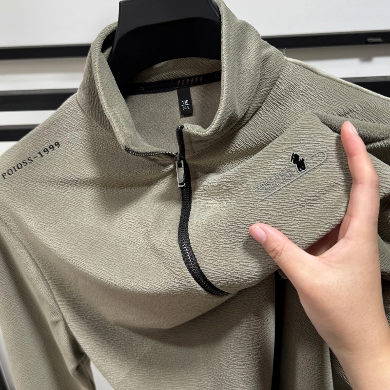 CATIA SELI半高拉链领抓绒卫衣男士秋冬保暖奥粒绒立领内搭长袖t