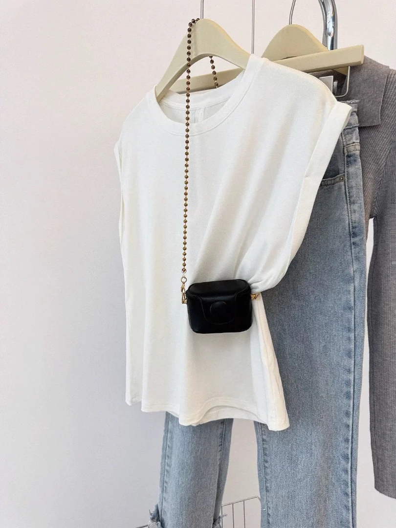 后背镂空正肩短袖t恤女2025新款夏设计感宽松薄款小飞袖露背上衣