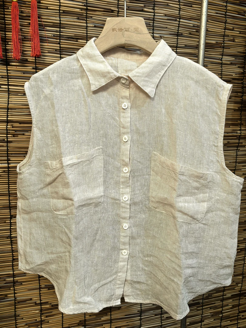 百搭亚麻开胸马甲坎肩女士无袖时尚气质轻奢