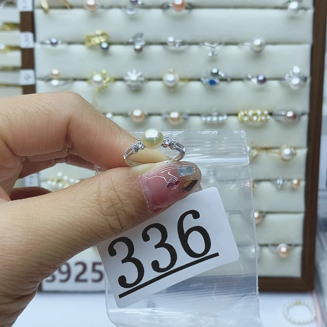 淡水珍珠戒指银S925镶嵌小*灰336
