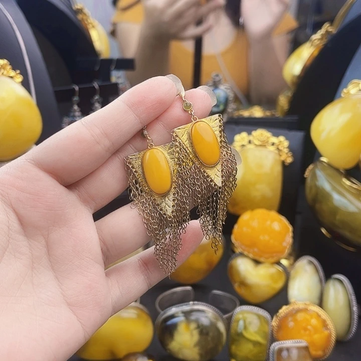 大***儿裸石琥珀银S925镶嵌