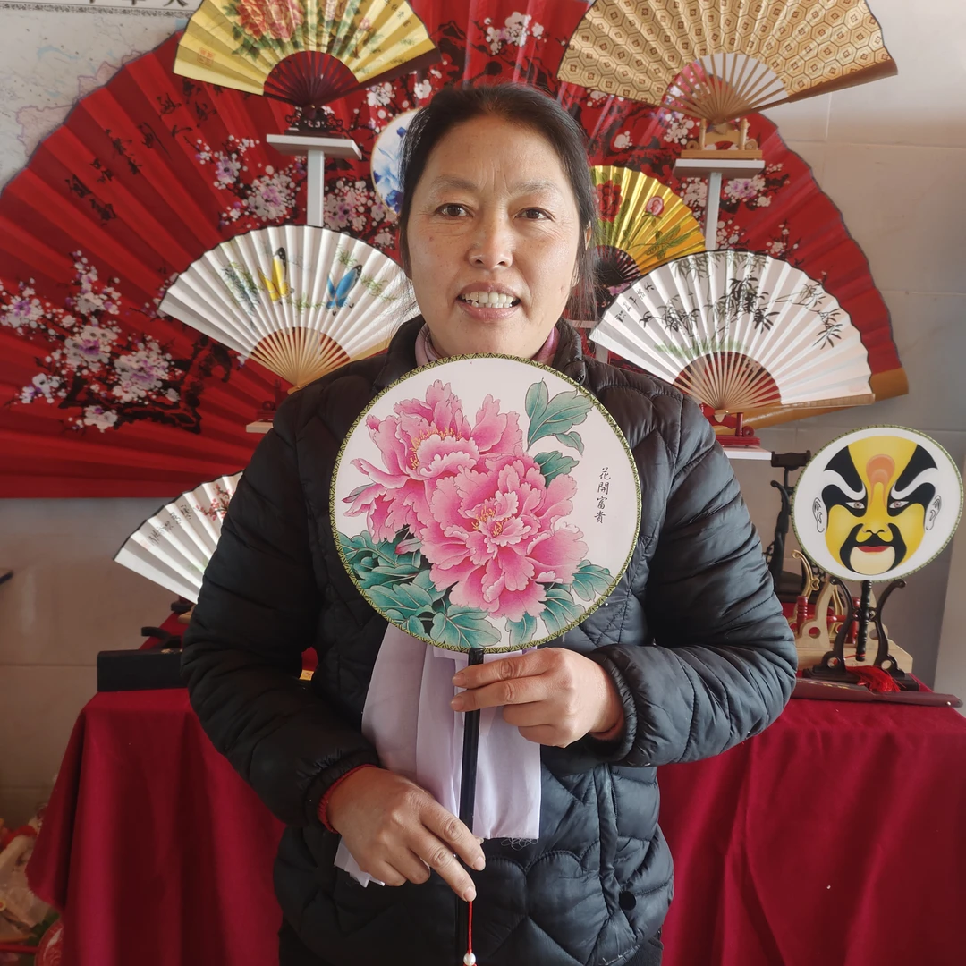 长柄圆扇练舞排舞用跳舞中国风舞蹈表演扇子旗袍走秀花开富贵