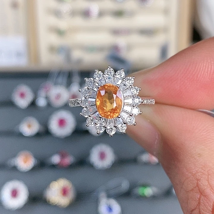 石榴石（芬达石）戒指银S925镶嵌小*星