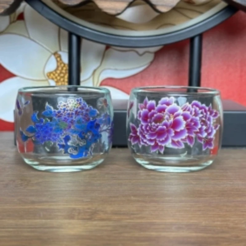 KZH0055-牡丹变色玻璃客杯+紫色牡丹水晶玻璃杯