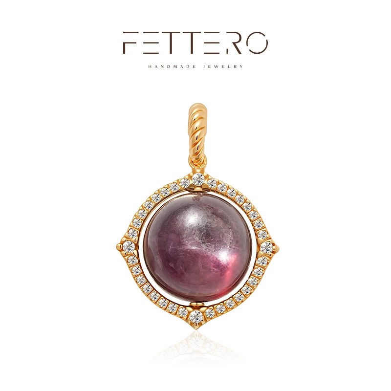 fettero 铜合金吊坠 【金色钻环紫锂云母吊坠】气质梦幻手工渐变