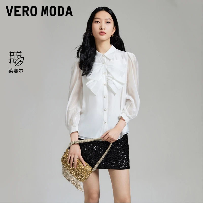 Vero Moda2025新款衬衫女神款蝴蝶结泡泡袖H版型不挑人324331022