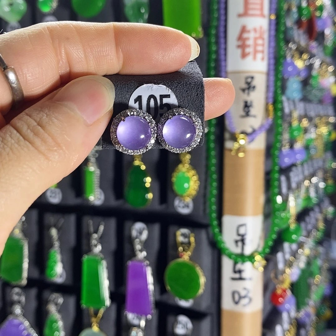 银S925镶嵌翡翠耳饰105