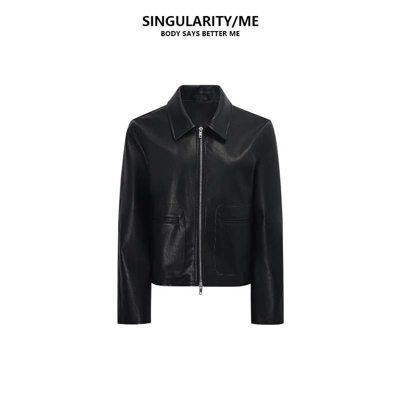 Singularity Me 8A 3088 酷飒复古蛋白皮机车短款秋冬小皮衣外套