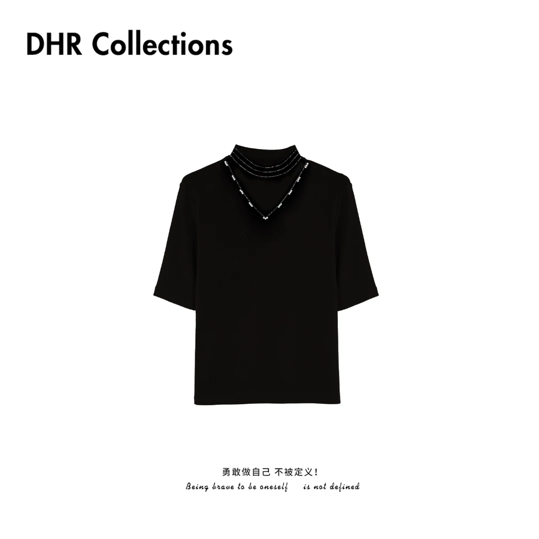 豆豆6【领口钻】初秋薄款半高领软糯打底衫女舒适百搭上衣-DQ1598