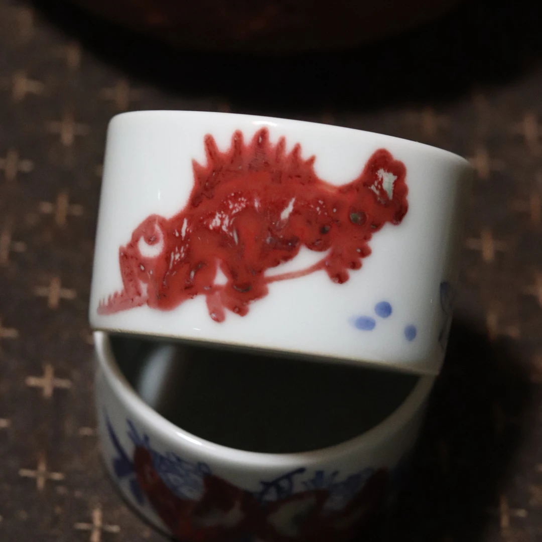 景德镇手工手绘青花釉红直筒杯五选一单只价格（超七天售后不退换）