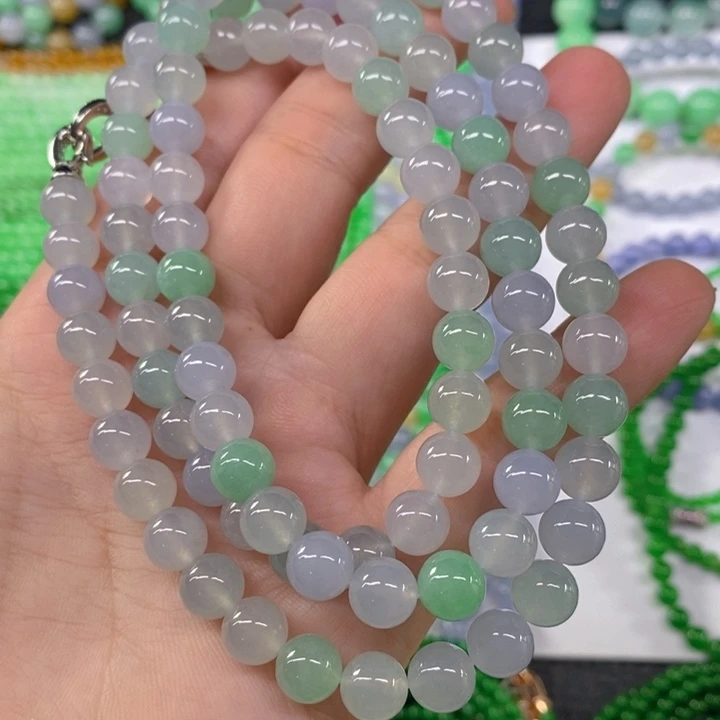 翡翠未镶嵌颈饰缅甸天然翡翠冰种多宝项链8