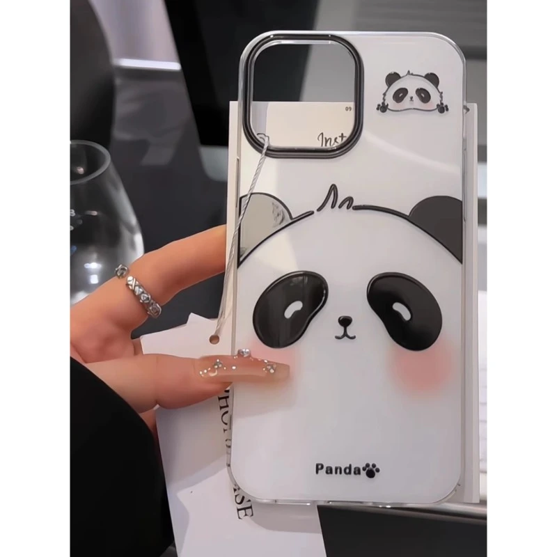 可爱大脸熊猫适用苹果16双层IMD手机壳华为vivo小米oppo创意防摔