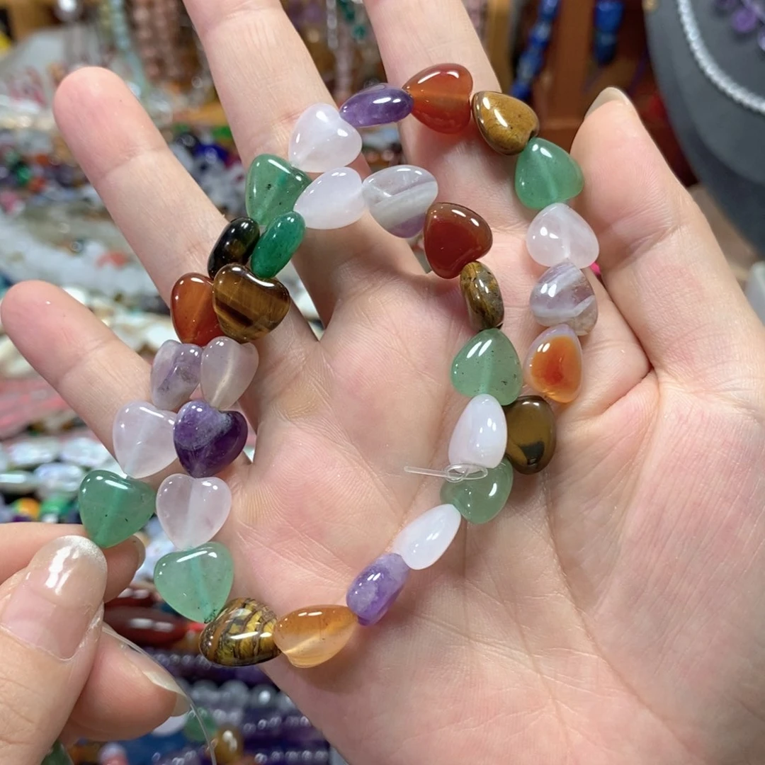 玛瑙/玉髓合金珠宝半成品多宝桃心一条卡12mm