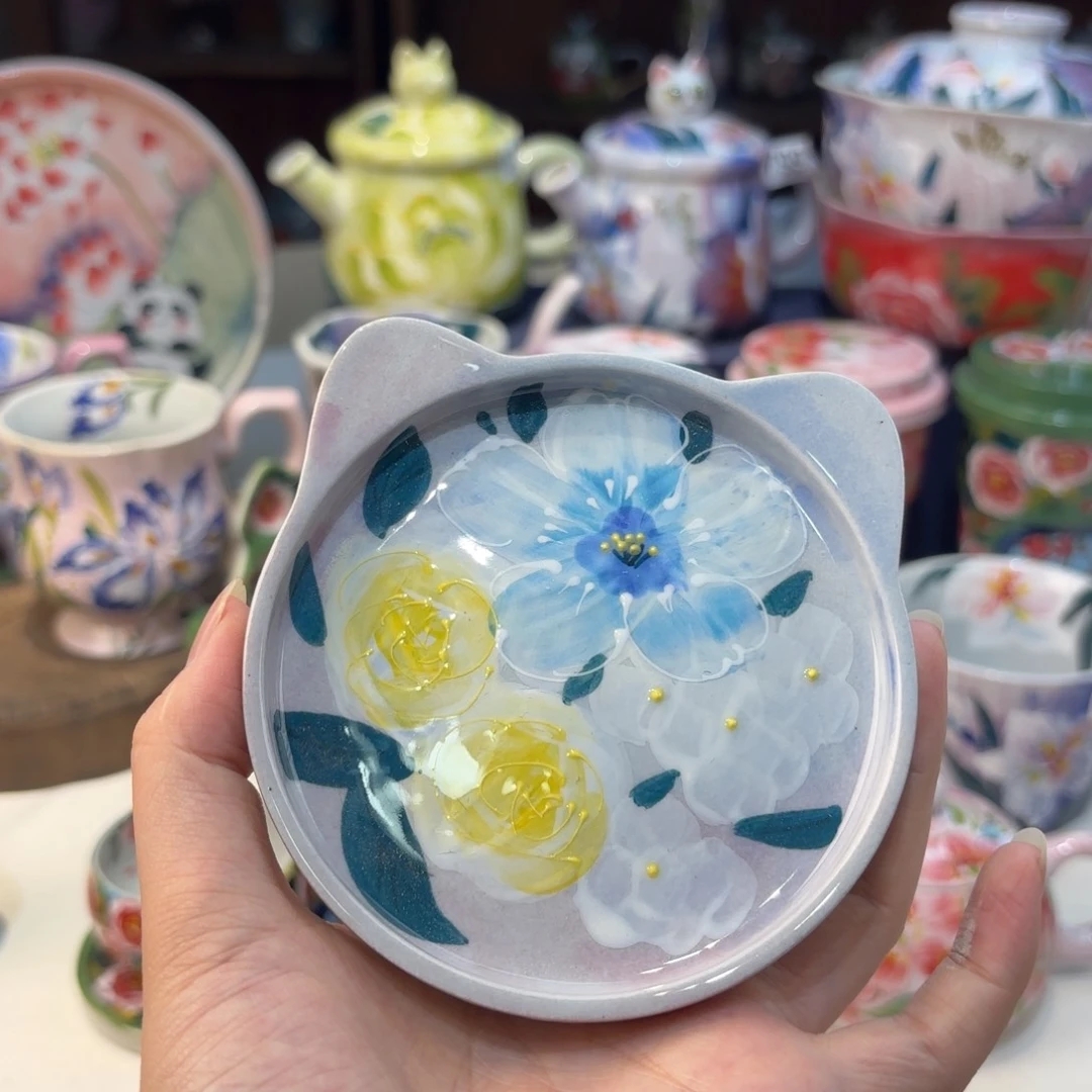 瓷片景德镇手绘高温釉下彩陶瓷茶具