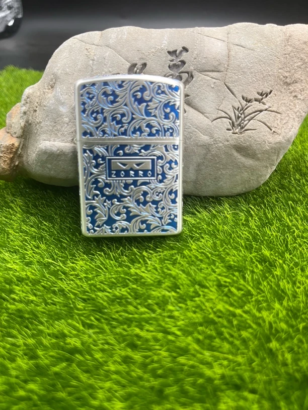 佐罗二代煤油打火机高颜值定制翻盖镀银雕花蓝填漆时尚个性礼物