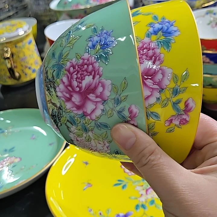 瓷片微瑕珐琅彩5寸2个米饭碗6666