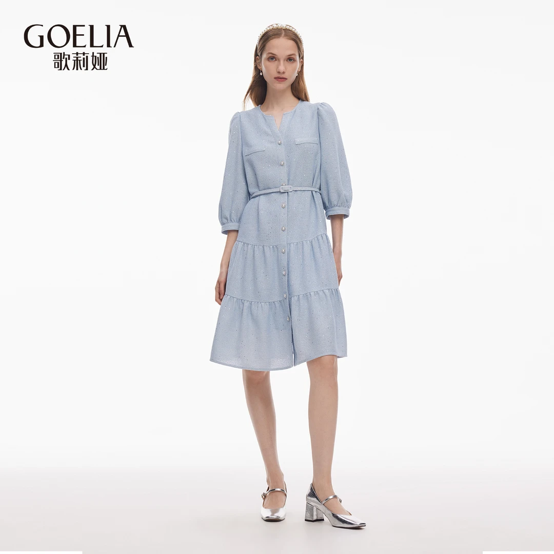 【福利款】歌莉娅醋酸小香风连衣裙配腰带收腰通勤小个子1E8L4K3G0