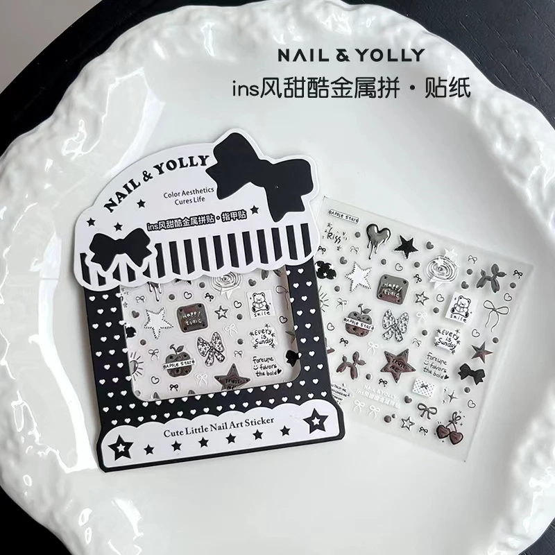 悠梨y2k金属甜酷拼贴指甲贴