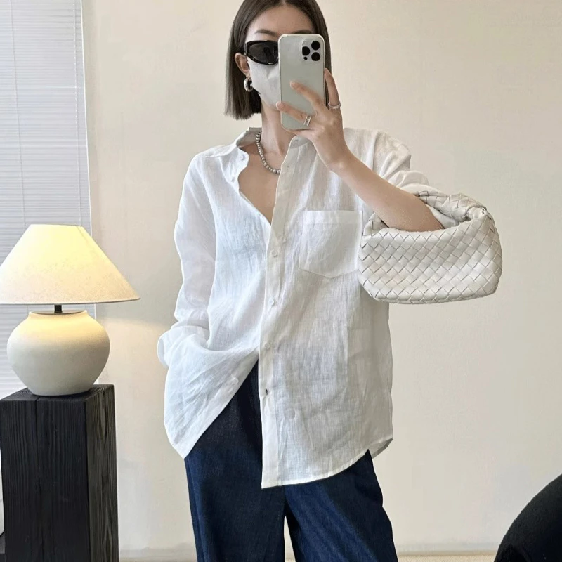 老钱风棉麻衬衫防晒衬衣夏季2025新款薄款长袖宽松外搭高级小外搭