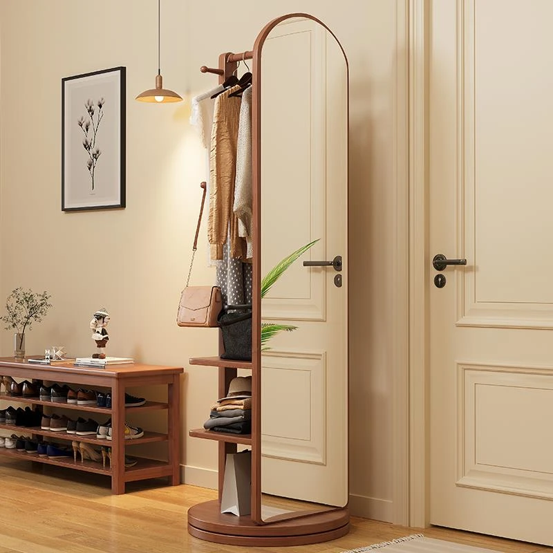 镜子女生全身镜落地镜家用卧室穿衣镜可旋转移动挂衣架一体简约镜