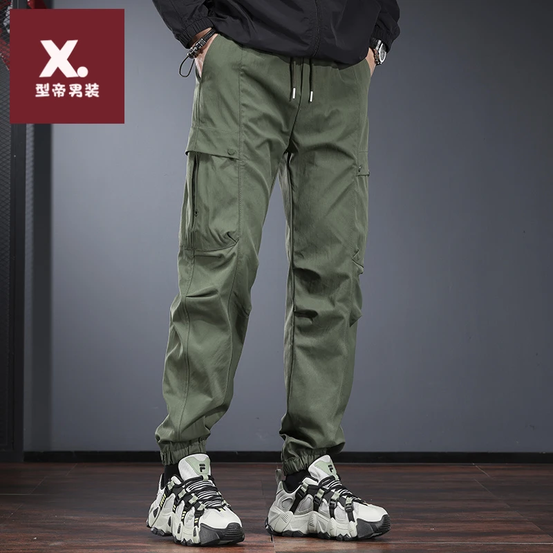 绿色休闲裤男2025新款潮流宽松束脚哈伦裤春秋季百搭美式工装裤子