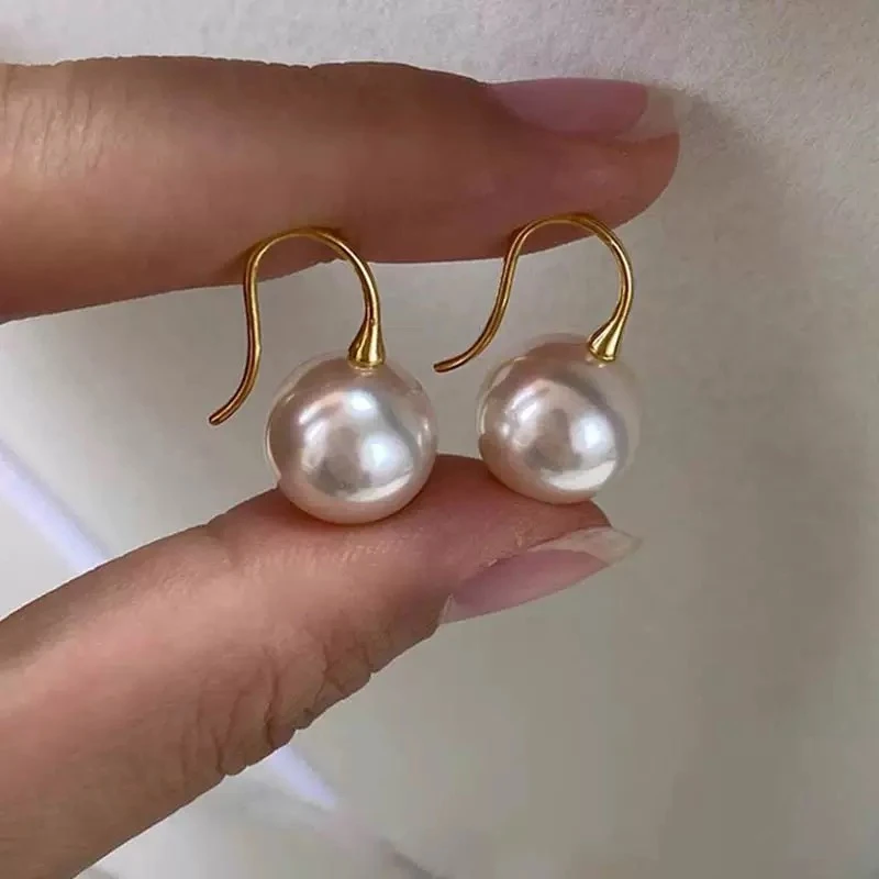 足银耳饰 12MM 足银高跟鞋珠珠耳环女纯银法式高级感轻奢耳钩耳饰