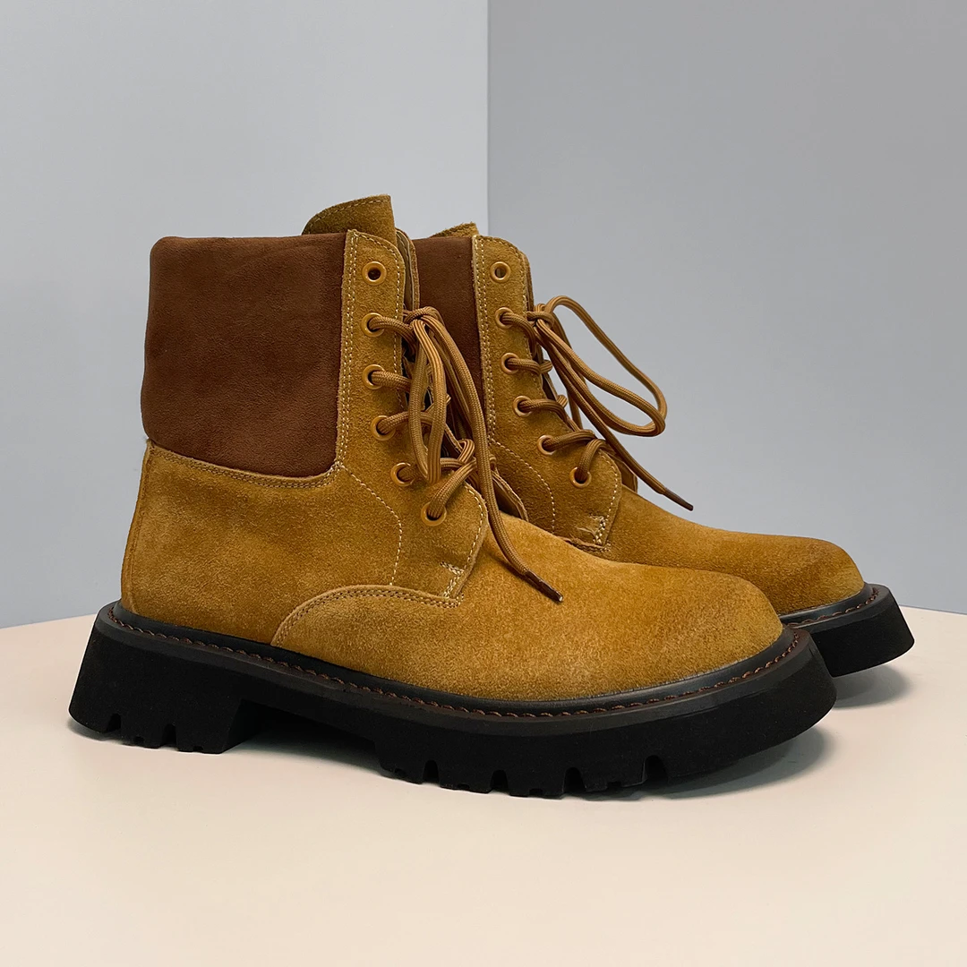 小众休闲厚底增高痞帅马丁靴男女沙漠靴机车复古工装情侣大黄靴潮