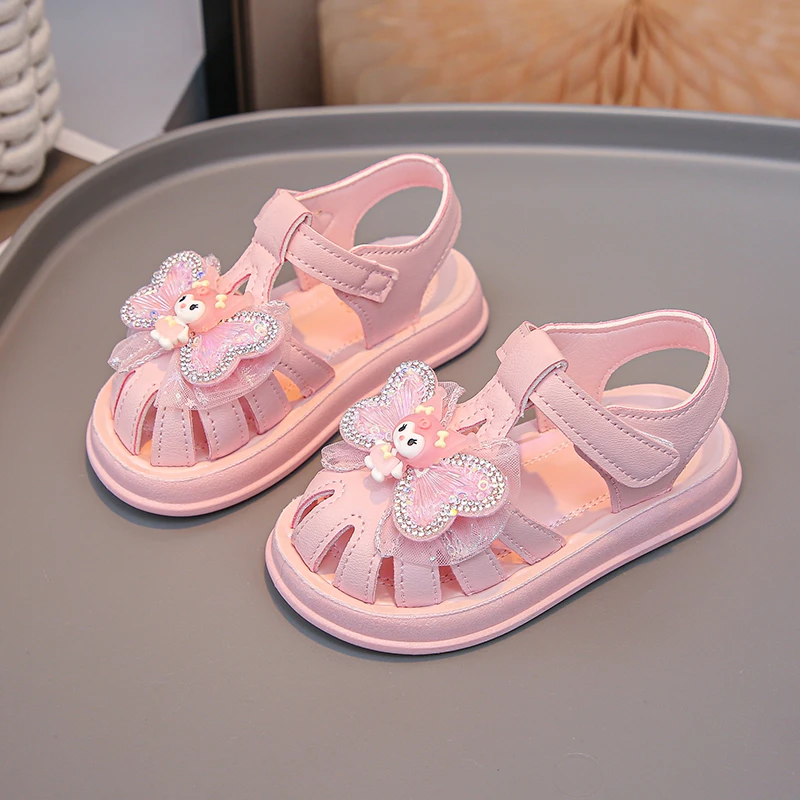 女童凉鞋甜美蝴蝶结库洛米2025夏季新款童鞋防滑时尚百搭少女