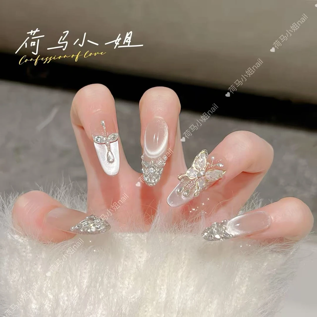 【蝴蝶梦境】手工穿戴甲满钻猫眼设计可拆卸气质美甲贴纯欲高级感