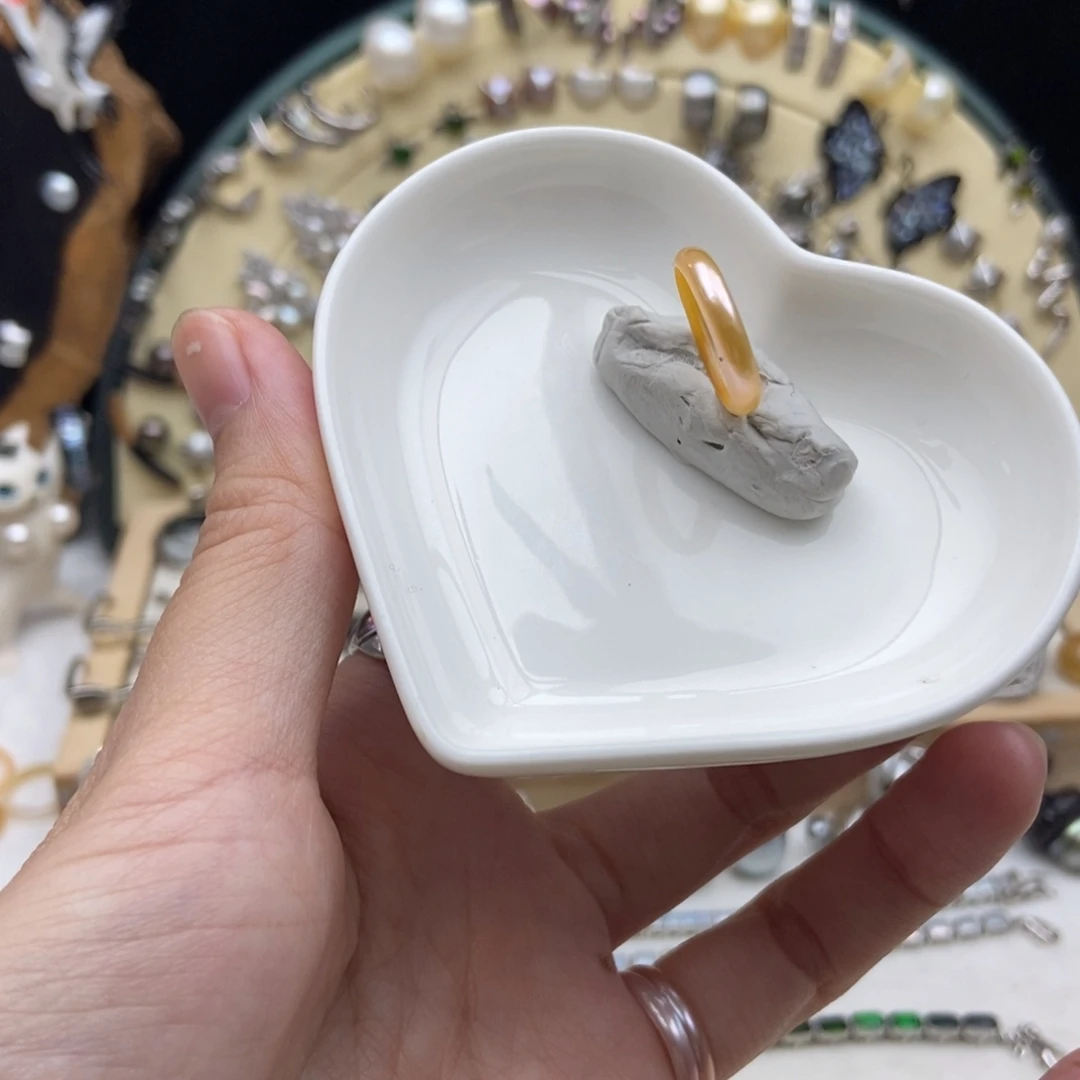 画框淡水珍珠未镶嵌橘金色珍珠尾戒6号