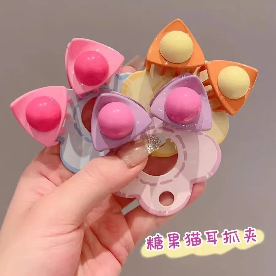 KL儿童甜美猫耳小抓夹圆圈发夹弹簧夹无痕夹子边夹发饰卡简约