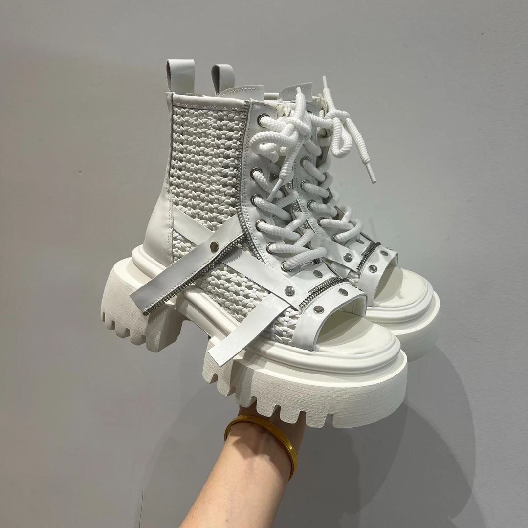 2025新款厚底增高靴子女鞋休闲鞋百搭夏季透气网面ins潮机车短靴