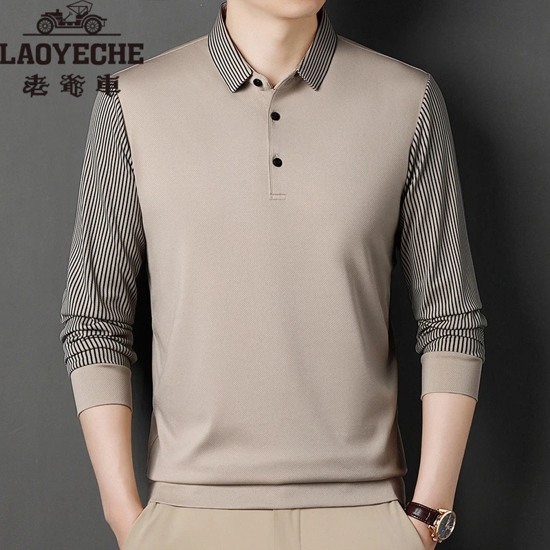 （春秋单款）2025男装休闲衬衣领长袖Polo百搭条纹翻领休闲上衣