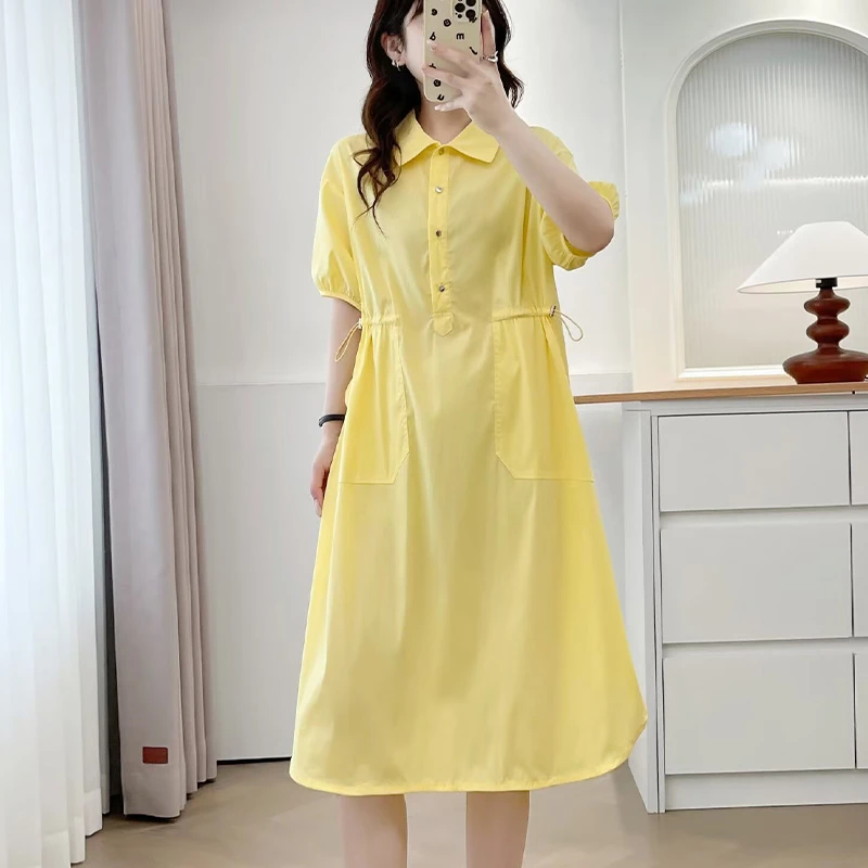 胖mm多巴胺高腰松紧腰拼接夏季春季大码女装短袖连衣裙中长款裙子