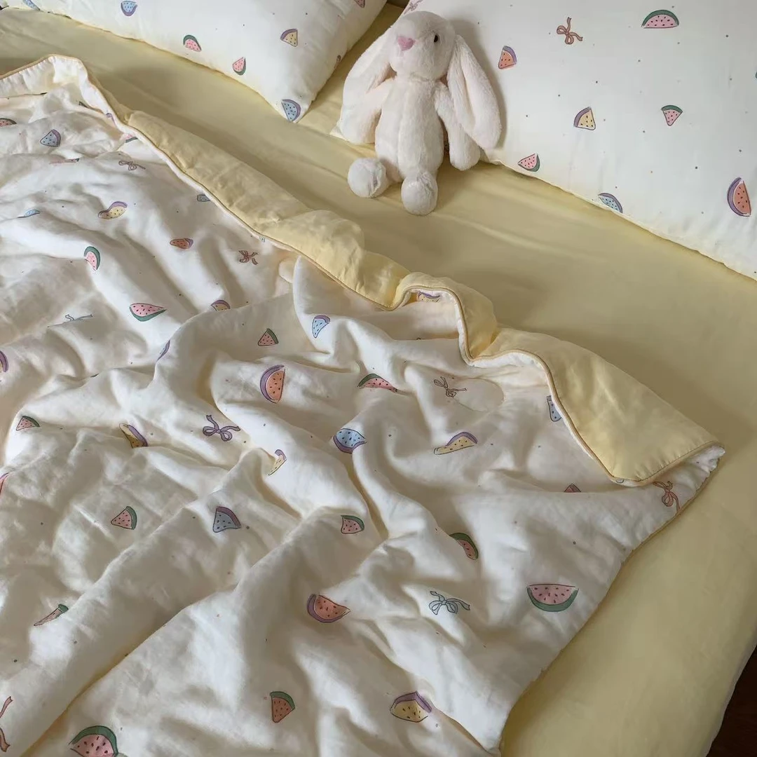 全棉双层纱夏凉被空调被纯棉婴幼儿纱布卡通可爱夏被可机洗