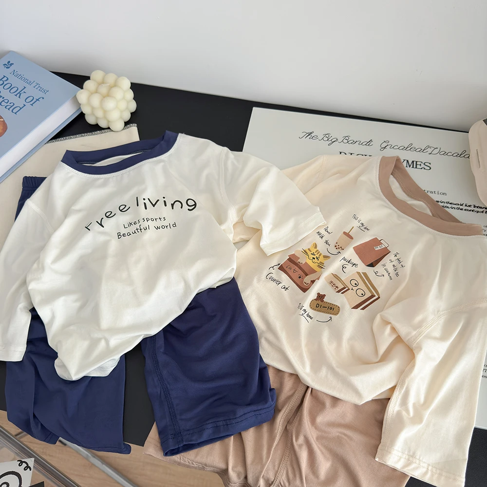 韩版儿童夏季莫代尔6分袖9分裤家居服