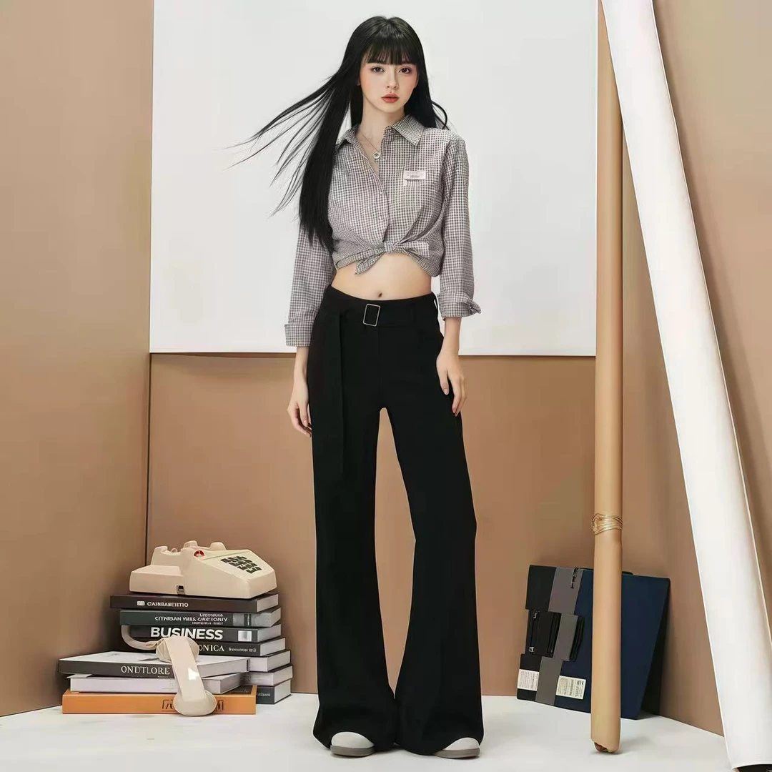 【单裤/加绒】免熨烫不贴腿高腰显瘦小个子阔腿微喇牛仔裤女K00088