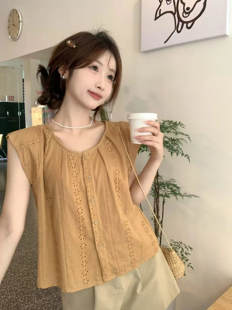 0041-法式甜美气质时尚小飞袖衬衫女2025夏季新款设计感洋气*482