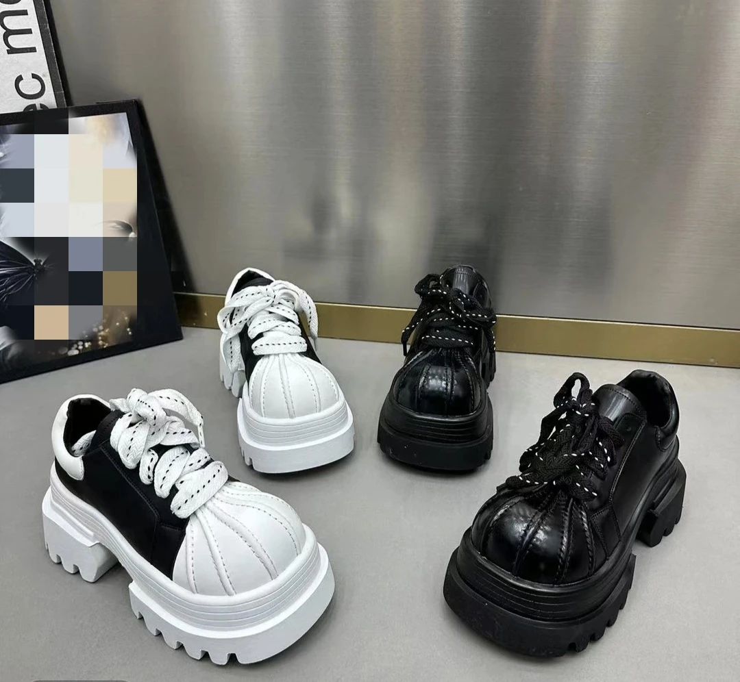 196-29欧货真皮贝壳头小众系带拼色大头JK小皮鞋乐福鞋小个子单鞋