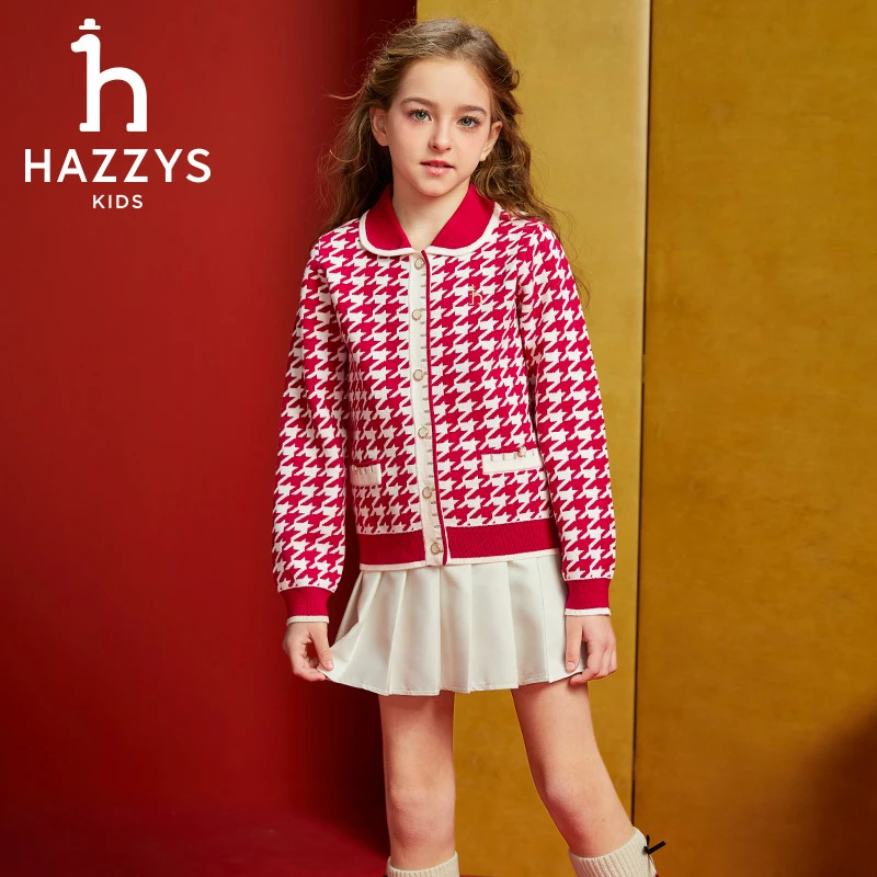 Hazzys/哈吉斯品牌童装【大冰】女童针织线衣红色年装圆领秋冬学院